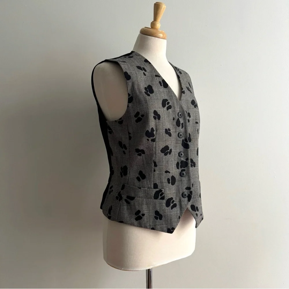 Vintage 90s ESCADA Silk and Wool Houndstooth Check Vest Waistcoat 38 - Picture 4 of 11
